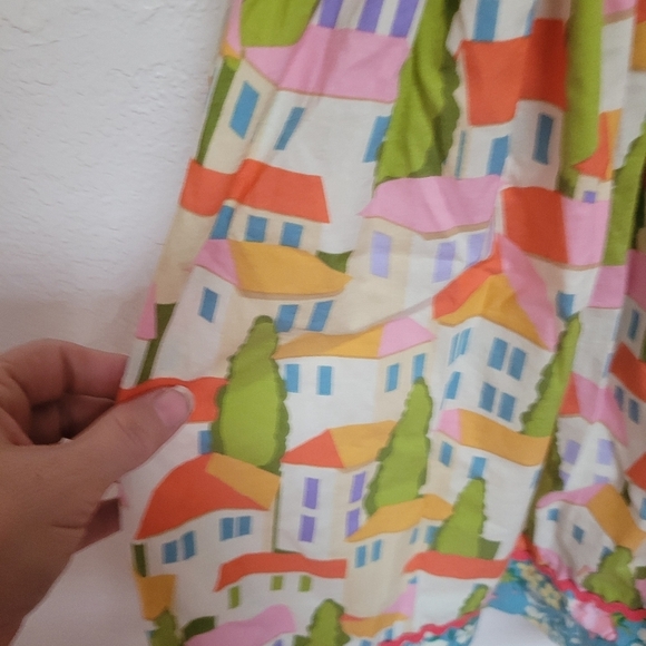 Matilda Jane Orange And Pink Striped Dress with House Print Skirt - Picture 5 of 6